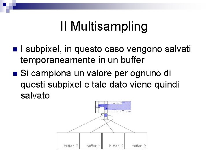 Il Multisampling I subpixel, in questo caso vengono salvati temporaneamente in un buffer n