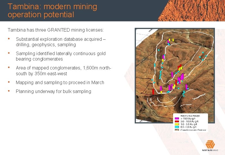 Tambina: modern mining operation potential Main heading Tambina has three GRANTED mining licenses: •