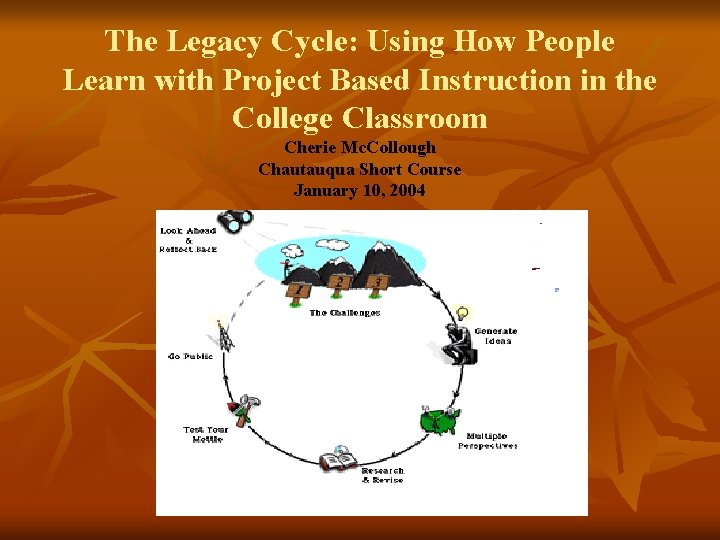 The Legacy Cycle: Using How People Learn with Project Based Instruction in the College The Legacy Cycle: Using How People Learn with Project Based Instruction in the College
