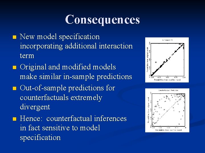 Consequences n n New model specification incorporating additional interaction term Original and modified models