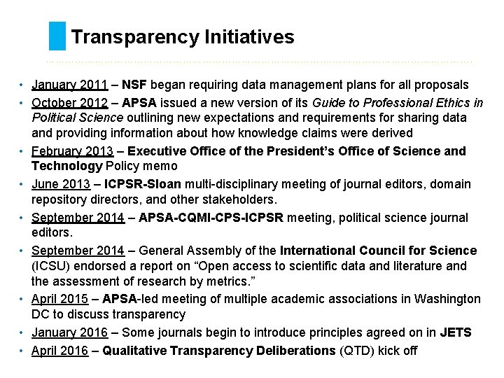Managing and Sharing Data and Achieving Research Transparency