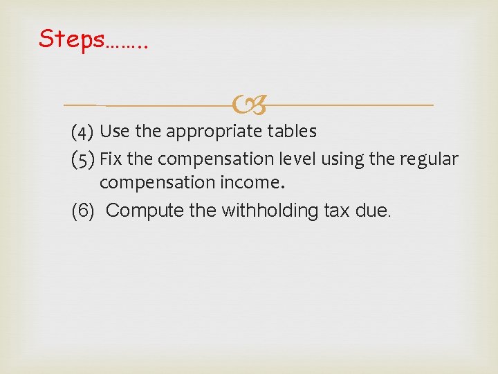 Steps……. . (4) Use the appropriate tables (5) Fix the compensation level using the