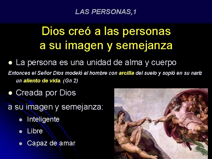LAS PERSONAS, 1 Dios creó a las personas a su imagen y semejanza l