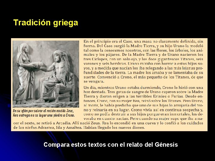 Tradición griega Compara estos textos con el relato del Génesis 