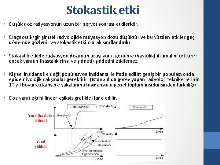 Stokastik etki • Düşük doz radyasyonun uzun bir peryot sonrası etkileridir. • Diagnostik/girişimsel radyolojide