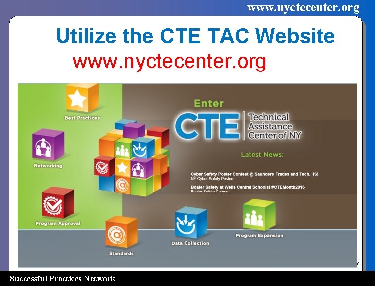 www. nyctecenter. org Utilize the CTE TAC Website www. nyctecenter. org Successful Practices Network