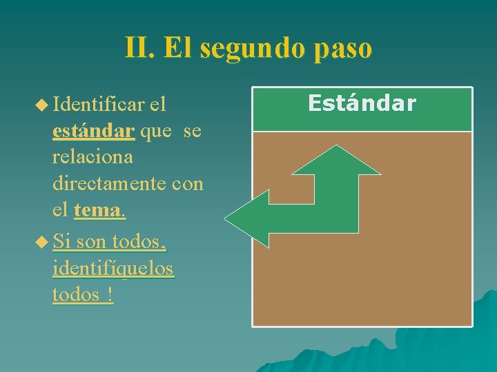 II. El segundo paso u Identificar el estándar que se relaciona directamente con el