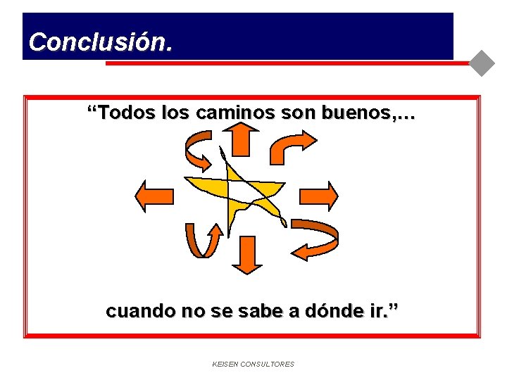 Conclusión. “Todos los caminos son buenos, … cuando no se sabe a dónde ir.