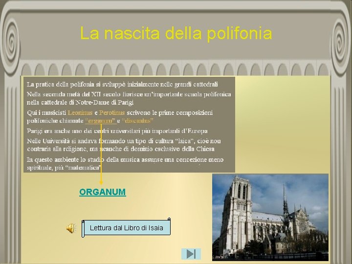 La nascita della polifonia ORGANUM Lettura dal Libro di Isaia 