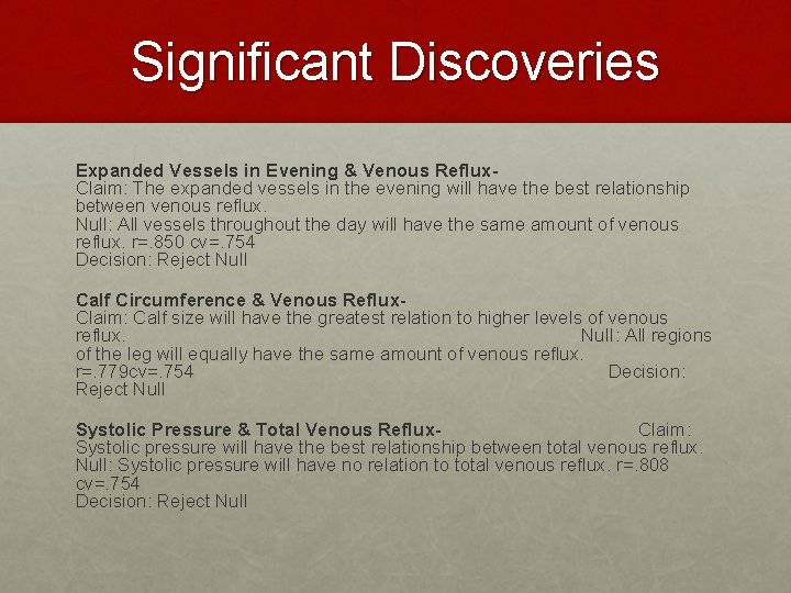 Significant Discoveries Expanded Vessels in Evening & Venous Reflux. Claim: The expanded vessels in