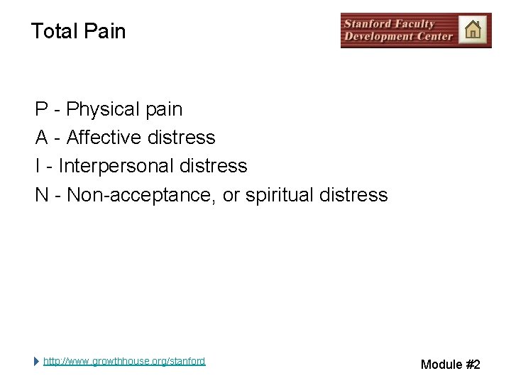 Total Pain P - Physical pain A - Affective distress I - Interpersonal distress Total Pain P - Physical pain A - Affective distress I - Interpersonal distress