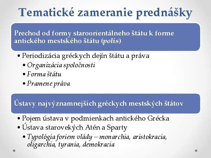 Tematické zameranie prednášky Prechod od formy staroorientálneho štátu k forme antického mestského štátu (polis)