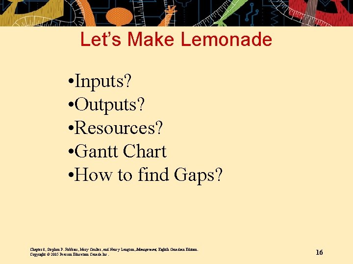 Let’s Make Lemonade • Inputs? • Outputs? • Resources? • Gantt Chart • How