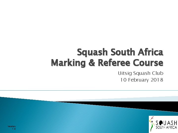 Squash South Africa Marking & Referee Course Uitsig Squash Club 10 February 2018 Version