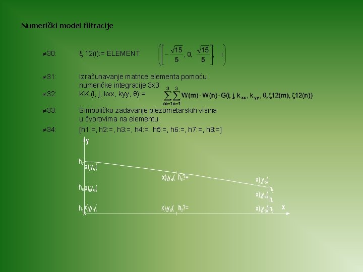 Numerički model filtracije 30: 12(i): = ELEMENT 31: Izračunavanje matrice elementa pomoću numeričke integracije