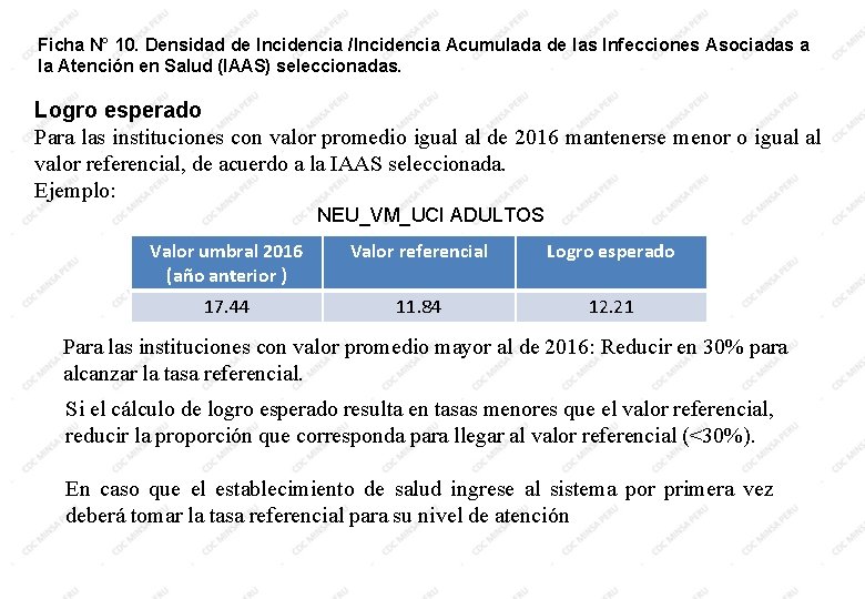 Ficha N° 10. Densidad de Incidencia /Incidencia Acumulada de las Infecciones Asociadas a la Ficha N° 10. Densidad de Incidencia /Incidencia Acumulada de las Infecciones Asociadas a la