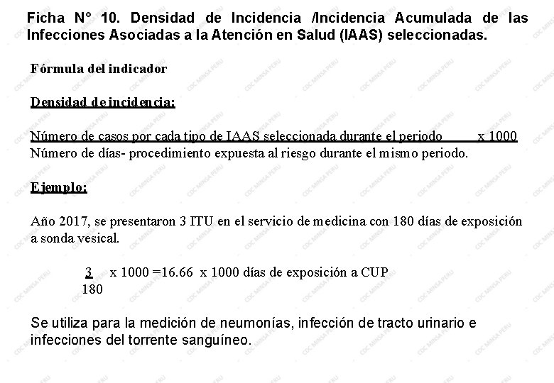 Ficha N° 10. Densidad de Incidencia /Incidencia Acumulada de las Infecciones Asociadas a la Ficha N° 10. Densidad de Incidencia /Incidencia Acumulada de las Infecciones Asociadas a la