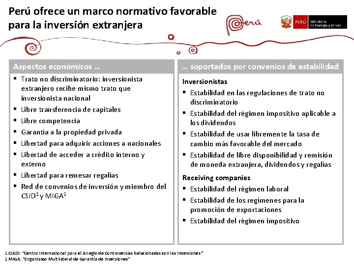 Perú ofrece un marco normativo favorable para la inversión extranjera Aspectos económicos … ▪