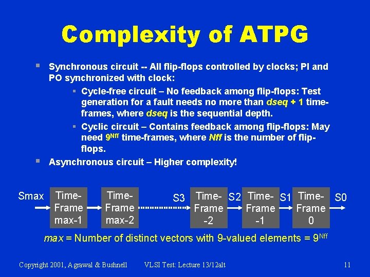 Complexity of ATPG § Synchronous circuit -- All flip-flops controlled by clocks; PI and