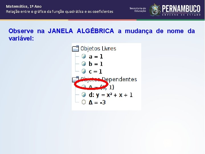 Matemática, 1º Ano Relação entre o gráfico da função quadrática e os coeficientes Observe