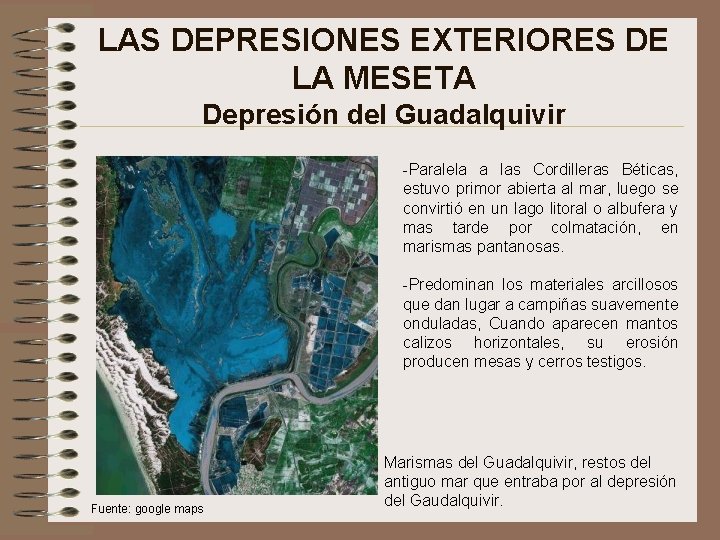 LAS DEPRESIONES EXTERIORES DE LA MESETA Depresión del Guadalquivir -Paralela a las Cordilleras Béticas,