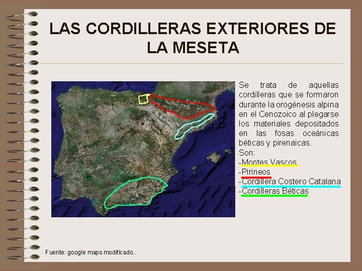 LAS CORDILLERAS EXTERIORES DE LA MESETA Se trata de aquellas cordilleras que se formaron