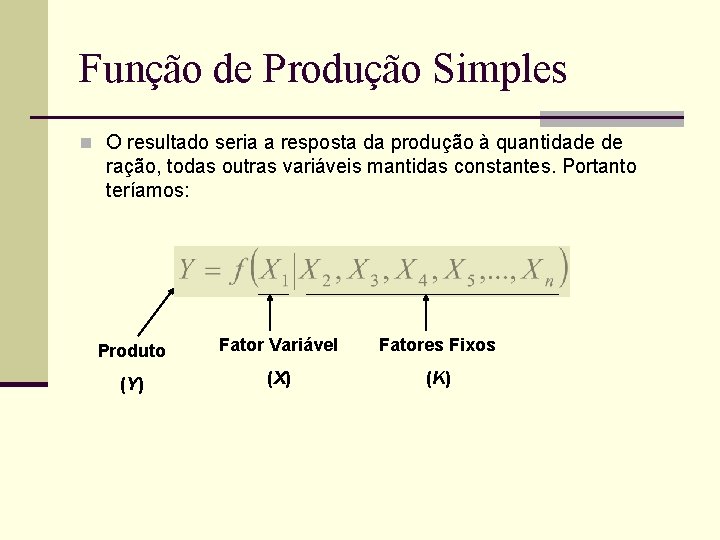 Função de Produção Simples n O resultado seria a resposta da produção à quantidade