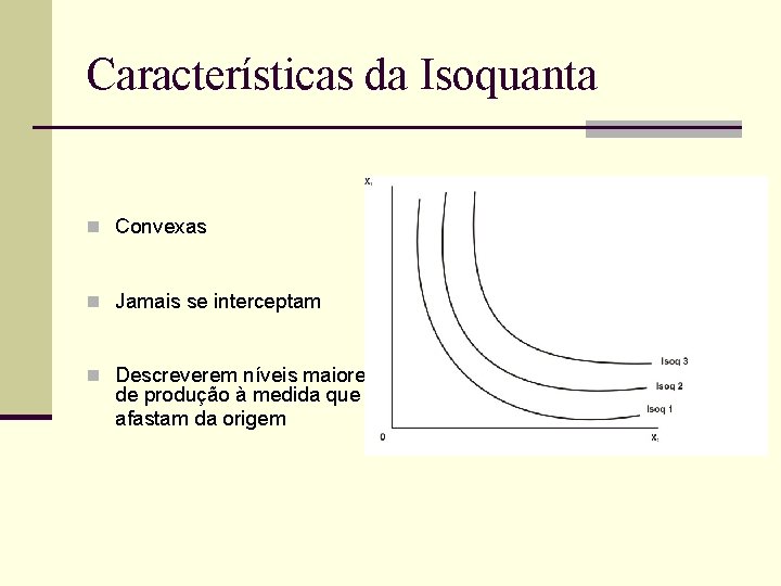 Características da Isoquanta n Convexas n Jamais se interceptam n Descreverem níveis maiores de