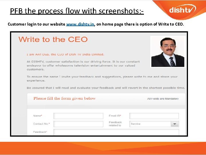 PFB the process flow with screenshots: Customer login to our website www. dishtv. in,