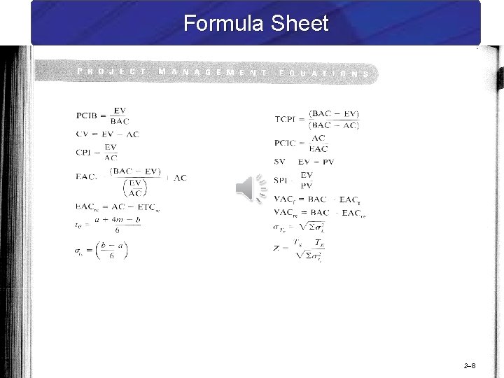 Formula Sheet 2– 8 