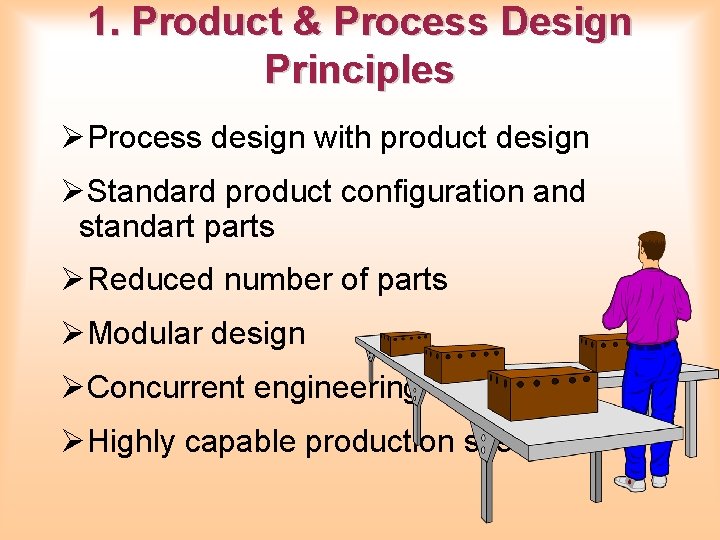 1. Product & Process Design Principles ØProcess design with product design ØStandard product configuration 1. Product & Process Design Principles ØProcess design with product design ØStandard product configuration