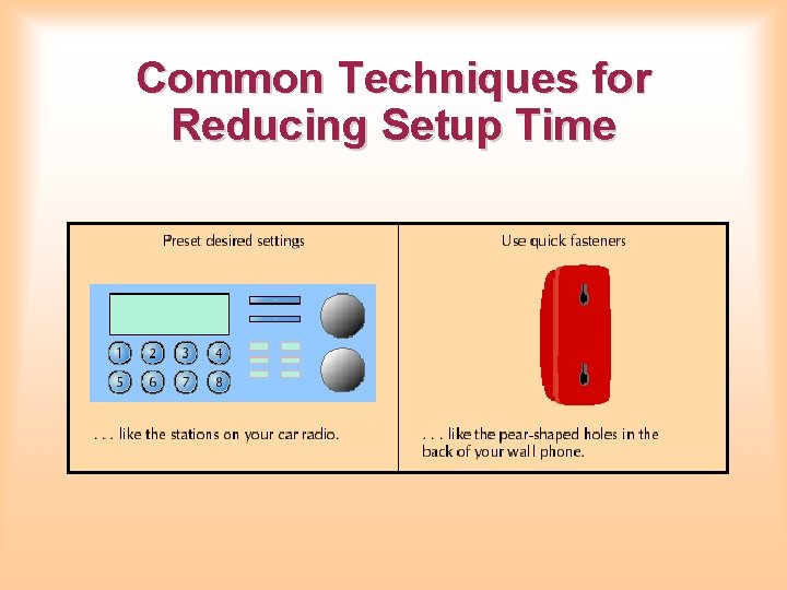 Common Techniques for Reducing Setup Time Common Techniques for Reducing Setup Time