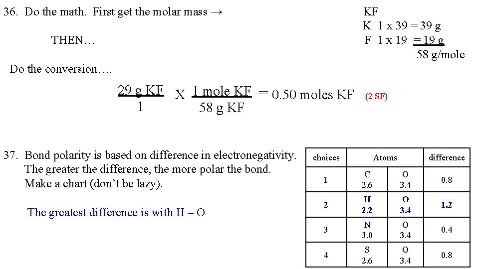 36. Do the math. First get the molar mass → KF K 1 x