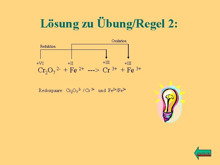 Lösung zu Übung/Regel 2: Oxidation Reduktion +VI +III Cr 2 O 7 2 -