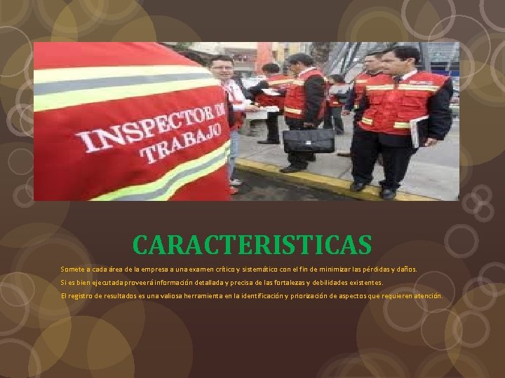 CARACTERISTICAS Somete a cada área de la empresa a una examen crítico y sistemático CARACTERISTICAS Somete a cada área de la empresa a una examen crítico y sistemático