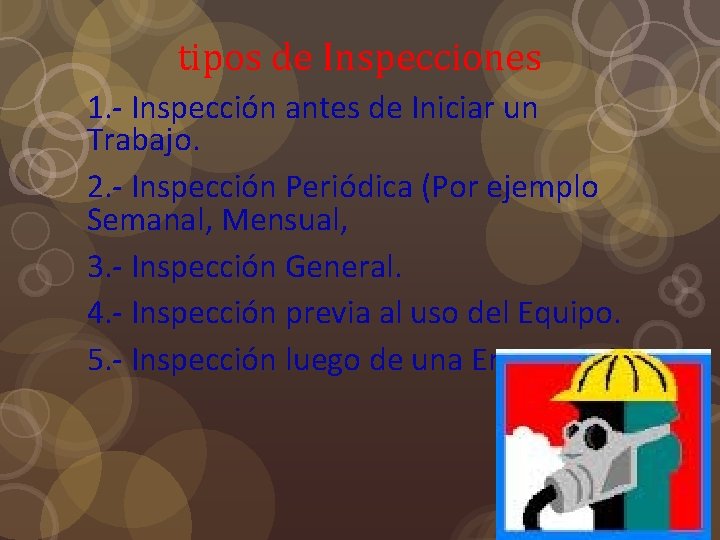 tipos de Inspecciones 1. - Inspección antes de Iniciar un Trabajo. 2. - Inspección tipos de Inspecciones 1. - Inspección antes de Iniciar un Trabajo. 2. - Inspección