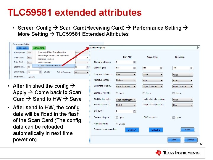 TLC 59581 extended attributes • Screen Config Scan Card(Receiving Card) Performance Setting More Setting