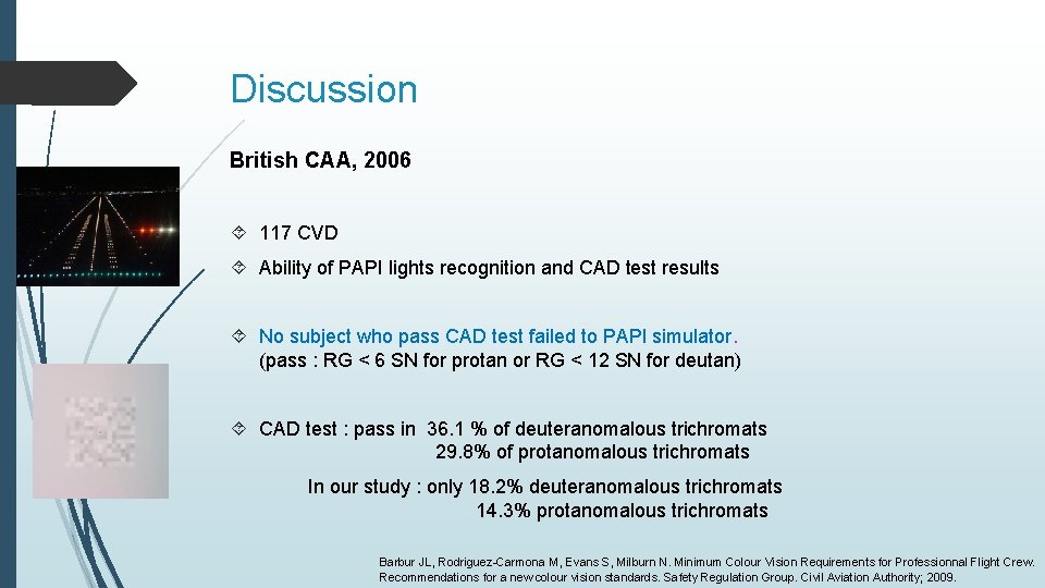 Discussion British CAA, 2006 117 CVD Ability of PAPI lights recognition and CAD test
