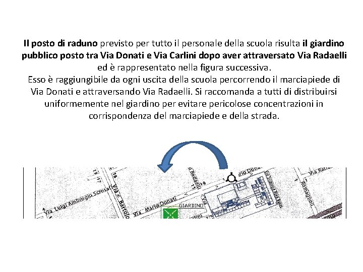 Il posto di raduno previsto per tutto il personale della scuola risulta il giardino