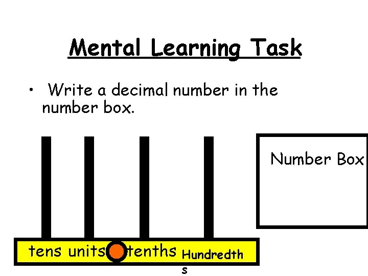 Mental Learning Task • Write a decimal number in the number box. Number Box