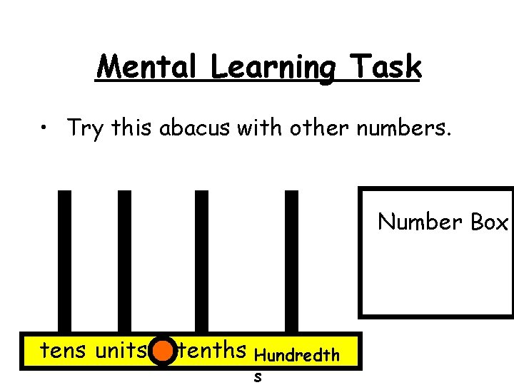 Mental Learning Task • Try this abacus with other numbers. Number Box tens units