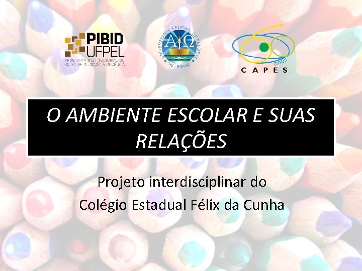 O AMBIENTE ESCOLAR E SUAS RELAÇÕES Projeto interdisciplinar do Colégio Estadual Félix da Cunha