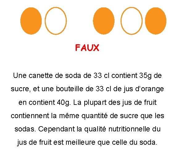 FAUX Une canette de soda de 33 cl contient 35 g de sucre, et