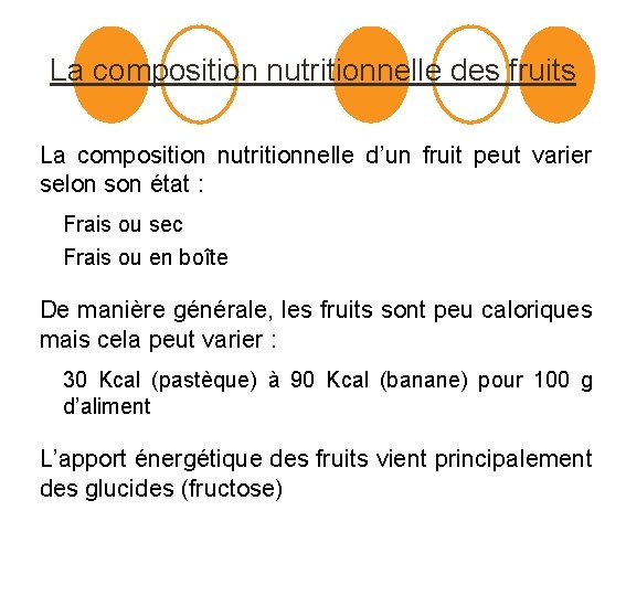 La composition nutritionnelle des fruits La composition nutritionnelle d’un fruit peut varier selon son