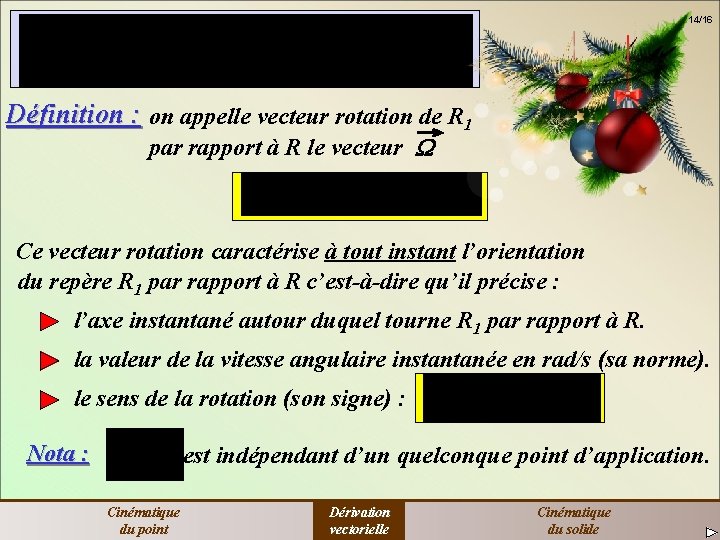 14/16 Définition : on appelle vecteur rotation de R 1 par rapport à R