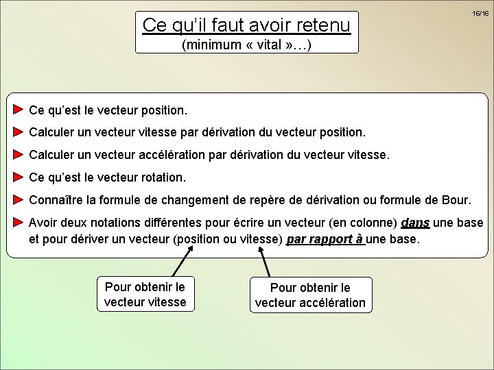 Ce qu’il faut avoir retenu 16/16 (minimum « vital » …) Ce qu’est le