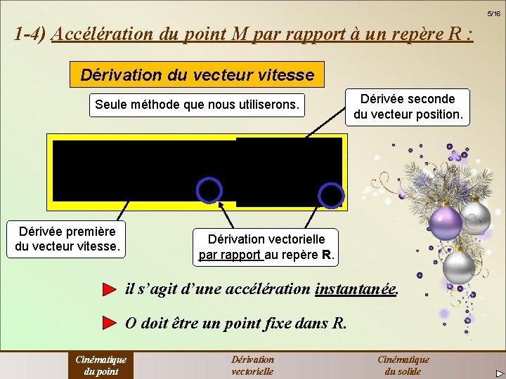 5/16 1 -4) Accélération du point M par rapport à un repère R :