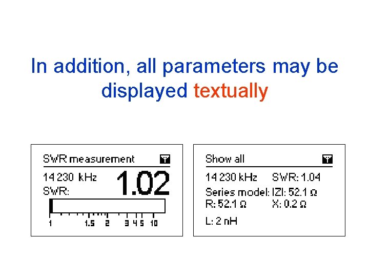 In addition, all parameters may be displayed textually 