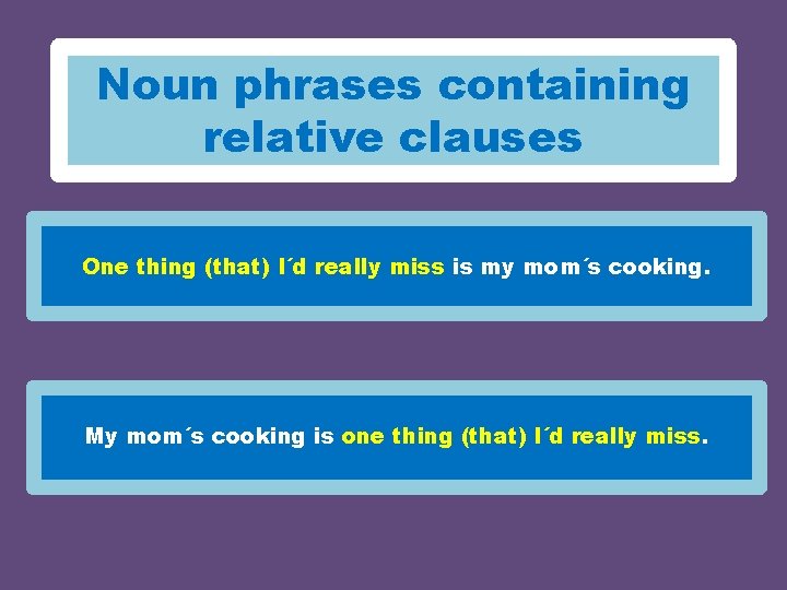 Noun phrases containing relative clauses One thing (that) I´d really miss is my mom´s