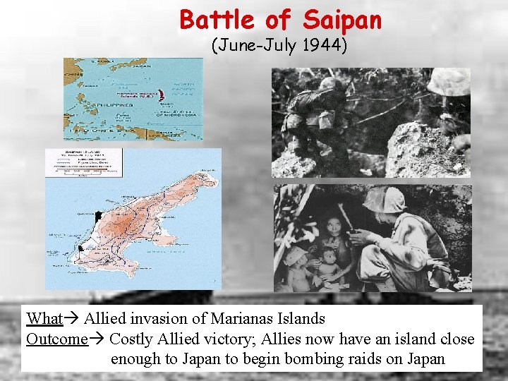 Battle of Saipan (June-July 1944) What Allied invasion of Marianas Islands Outcome Costly Allied